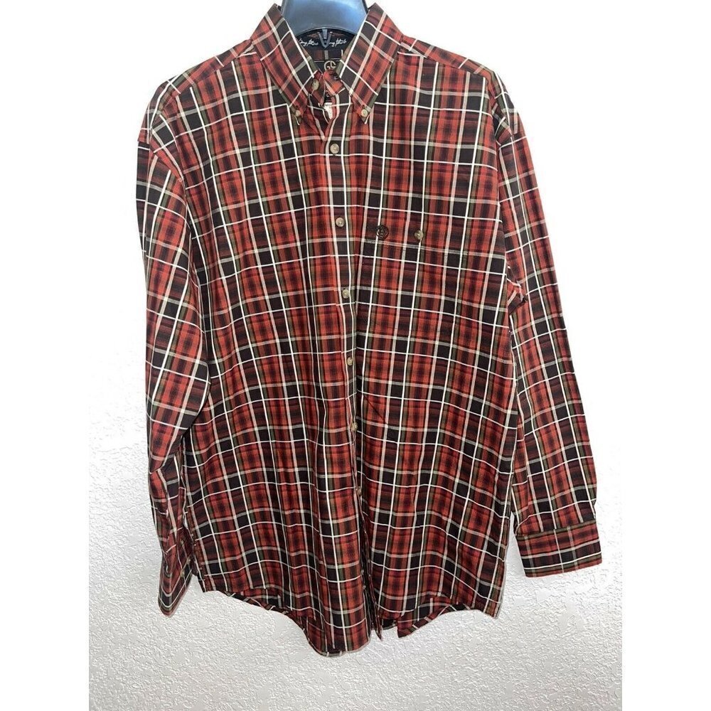 𝅺WRANGLER George Straight Shirt Medium Plaid Crisp M/L Cotton Z